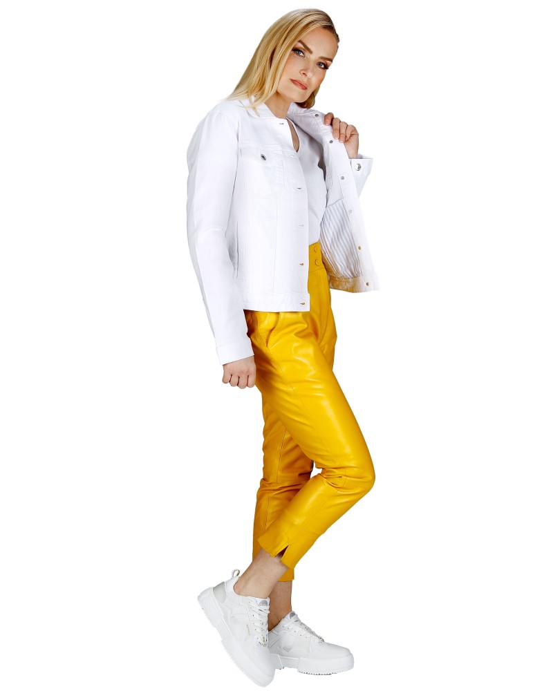 Yellow leather pants on sale womens