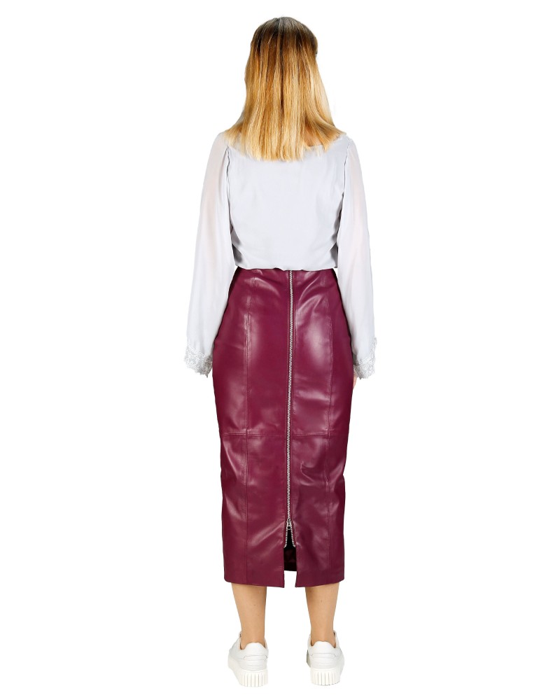 Burgundy leather cheap skirt 50s